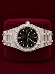 Luxury Moissanite Diamond <b>Watch</b> for Men Full Iced Out Automatic <b>Watch</b> <b>Black</b> Waffle Dial Stainless Steel Bracelet Wristwatch - Product Image 1