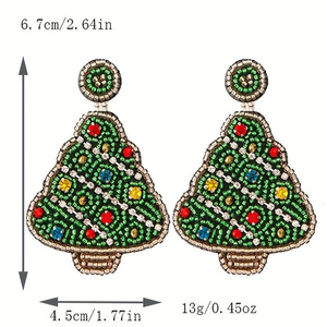 Pendientes de Navidad Hechos a Mano con Cuentas de Semillas y Bordados, Joyería Festiva con Diamantes y Perlas para Regalo de Boda o Festividades - Product Image 2