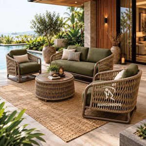 Conjunto de Sofá de Cuerda Premium con Estructura Metálica y Cojines |   Muebles de Jardín Modernos para Patio, Hotel, Resort, Villa - Product Image 3
