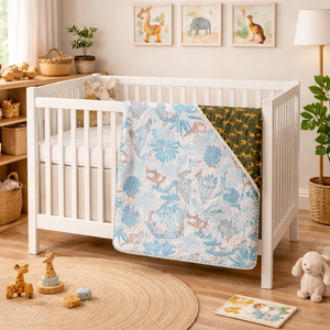 Jaipur Handmade Block Print Floral Baby Quilt Reversible Skin Friendly 100% Cotton Super Soft Non Toxic Dyes Eco Friendly - Product Image 5