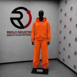 Conjunto de chándal de terciopelo naranja para mujer, con sudadera con cremallera completa, pantalones de pierna ancha, dos piezas, con pedrería, de lujo, estilo casual urbano para correr - Product Image 3