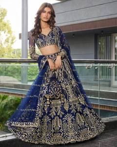 Lehenga Choli brodé bleu, tenue traditionnelle indienne et pakistanaise, longueur au sol, pour mariage et fêtes, pour femmes - Product Image 1