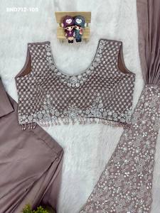 Sari de Seda Rangoli de Diseño Moderno y Excelente Calidad con Bordado y Lentejuelas, Conjunto de Sari y Blusa, Proveedor y Exportador Mundial - Product Image 6