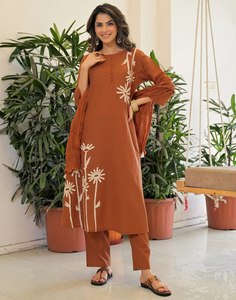 Conjunto indio-pakistaní bordado para mujer, túnica de manga larga con estampado floral, pantalón, ropa informal modesta - Product Image 5