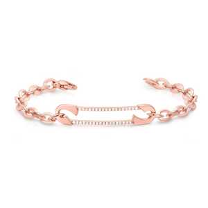 Bracelet à maillons trombone en or massif 14K 18K avec breloque épingle de sûreté personnalisée pour femme, orné de diamants de laboratoire, chaîne réglable - Product Image 5