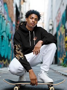 Nueva Sudadera con Capucha Negra Personalizada para Hombre, Estilo Urbano, Estampado de Dragón, Felpa de Algodón, Ropa de Otoño, OEM 2026 - Product Image 4