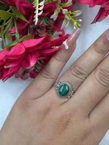 Natural Malachite Oval 925 Silver Plated Handmade Green Gemstone Trendy Daily Wear Vintage <b>Statement</b> <b>Ring</b> Unisex - Product Image 1