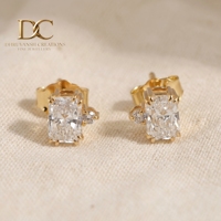 Pendientes de oro amarillo macizo de 14 quilates con diamante cultivado en laboratorio certificado por IGI, corte octogonal, para mujer, regalo para ocasiones especiales.