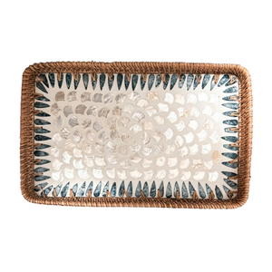 Bandeja de Servir de Ratán con Madreperla al por Mayor, Fabricantes de Vietnam, Organizadores Decorativos de Mesa con Hojas Coloridas, Exhibidores de Cosméticos - Product Image 3