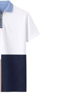 Polo Homme Demi-Zip Manches Courtes Color Block Bleu Ciel Blanc Beige Marine – Fabricant Personnalisé OEM - Product Image 3