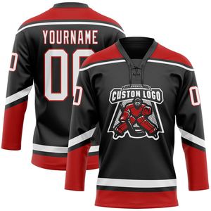 Maillot de hockey sur glace personnalisé en gros pour adulte, manches longues, col à cordon, uniforme d'équipe, vêtements de sport par sublimation, OEM ODM - Product Image 1