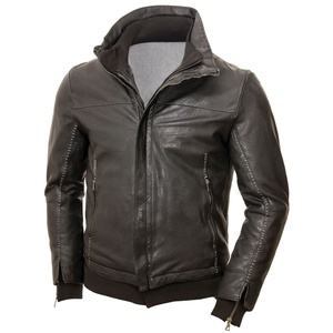 Veste en cuir de haute qualité pour homme avec fermeture éclair fine, coupe ajustée, pour l'automne et l'hiver, coupe-vent, couleur unie - Product Image 1
