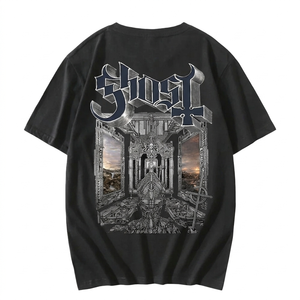 Camiseta Nueva 2025 Unisex de Punto con Cuello Redondo, Corte Regular, Lisa, con Estampado de Letras de la Banda Ghost, Estilo Grunge Hip Hop de Verano, 100% Algodón - Product Image 4