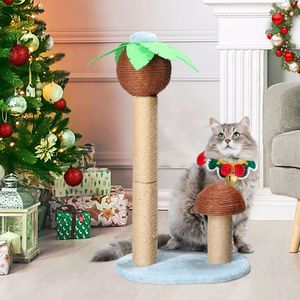 Cute 27.5in Coconut Palm Tree Cat Scratcher Indoor Cat Tree with Natural Sisal Posts & Dangling Balls - Product Image 2