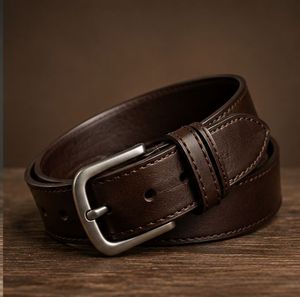 Ceinture en cuir véritable bleu marine avec boucle ardillon rectangulaire argentée, formelle et durable pour homme - Product Image 2
