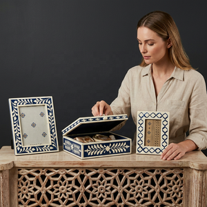 Antique Finish Bone Inlay Eco-Friendly Luxury Jewelry <b>Box</b> Natural Crafts Decorative Organizer Home Vanity Decor Kitchen - Product Image 1
