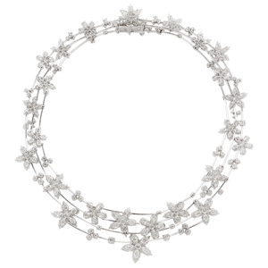Luxury Flower Diamond <b>Choker</b> Necklace Women's 925 <b>Silver</b> Rhodium Plated Round Brilliant Cut Wedding Jewelry - Product Image 2