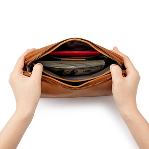 Leather Clutch Bag with Zipper Closure and Lock Feature Vintage Style for Daily Use All Seasons - Product Image 4