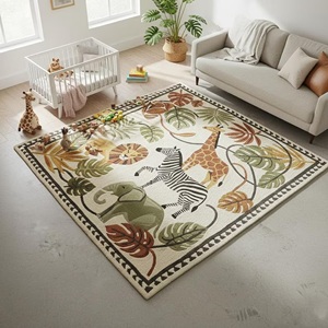 Jungle Safari Kids Area Rug Animal Theme Hand Tufted Nursery Carpet Soft Playroom <b>Floor</b> Mat for Bedroom Decorative Children Rug - Product Image 2