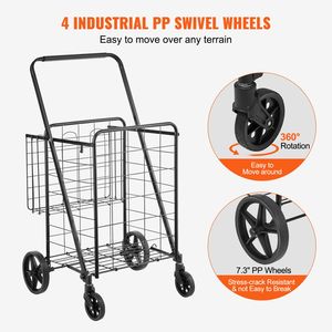 Carrello spesa jumbo pieghevole per carichi pesanti da 110 libbre, con ruote girevoli a 360 gradi, doppio cestello in tessuto, grande capacità 110 libbre - Product Image 4