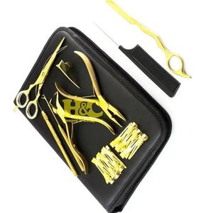 HOOPER and COMPANY, Nuevas Llegadas, Kit de Herramientas para Extensiones de Cabello de Acero Inoxidable Dorado, Alicates, Pinzas, Peine, Estuche, Tijeras, Comercial, Negro - Product Image 2