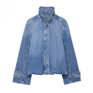 Women's Vintage Denim Jacket Wholesale Streetwear Brands Distressed Wash Custom Branding for US Buyers - Product Image 1