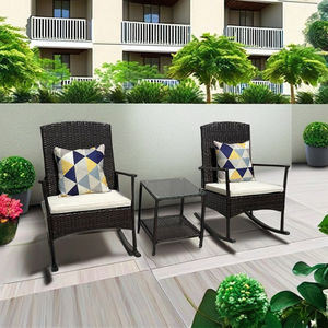 RK00064 Directo de fábrica en Vietnam, el más vendido, juego de sillas mecedoras modernas de ratán y acero, muebles de exterior con vidrio templado - Product Image 1