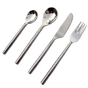 Round Hammered <b>Plain</b> Handle in a Gift Box Elegant Cutlery Set Crab Fork Spoon & Fork Set Upside Down Front - Product Image 1