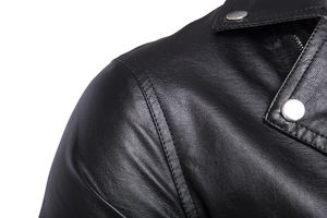 Men's Genuine <b>Leather</b> Waterproof Breathable Eco-Friendly Moto <b>Jacket</b> Stand Collar Zipper Closure Slim Fit Regular-Length Sleeves - Product Image 5