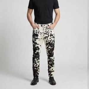 Chaqueta de cuero de vaca ultra premium para hombre, abrigo con cremallera de piel de vaca marrón y blanca, ropa exterior occidental de piel animal auténtica - Product Image 6