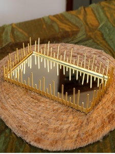 Rectangular Gold Plated <b>Mirror</b> Storage <b>Tray</b> Bohemian Design for Table Organization - Product Image 1