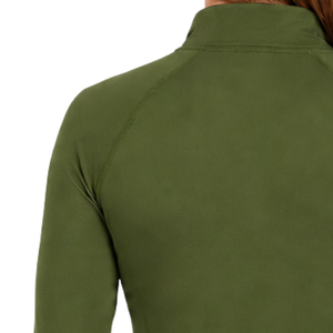Chemise de base pour l'équitation pour femme, vert olive, manches longues, col zippé, extensible, respirante, haute performance - Product Image 6