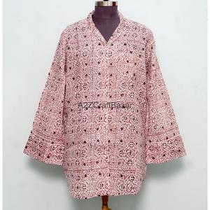 เสื้อเชิ้ตยาวทรงกิโมโนพิมพ์ลายดอกไม้ ผ้าฝ้ายแท้ 100% สำหรับผู้หญิง ทรงเข้ารูป คอวี แขนสามส่วน ติดกระดุม ซักได้ ความยาวครึ่งน่อง เปิดด้านหน้า - Product Image 1