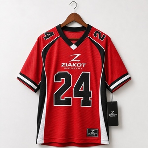 ขายส่งโดยตรงจาก ZIAKOT INDUSTRY เสื้อฟุตบอลตาข่ายสีแดง-ดำ-ขาวแบบกำหนดเองของแท้ - Product Image 1