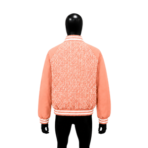 Blouson universitaire moderne couleur pêche pour homme, vêtement d'extérieur quotidien, couleur unie, doublure polaire, fermeture éclair, style décontracté pour l'automne, coupe classique SAL - Product Image 2