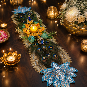 Peacock Diya Table Runner Handmade Floral Candle Holder Wedding <b>Mandir</b> Pooja Festival Home Decor Gift Item - Product Image 4