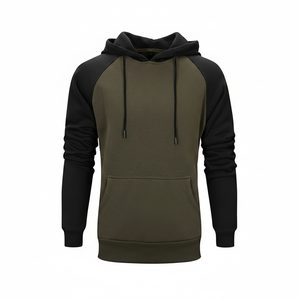 Sweat à capuche raglan en molleton épais bicolore, vierge, pour impression en relief personnalisée, vente en gros et en vrac direct usine - Product Image 4