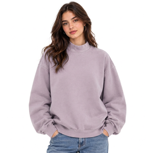 Sweat-shirt personnalisé pour femme à col montant en molleton de coton épais avec impression graphique personnalisée, coupe ample, finition délavée et ourlet côtelé - Product Image 1