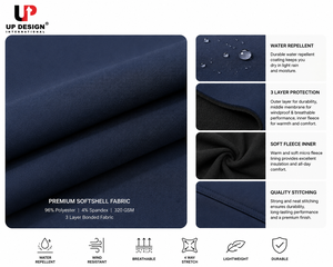 Veste Softshell Homme Bleu Marine Personnalisée Imperméable Coupe-Vent Doublée Polaire pour Randonnée et Travail Tactique OEM - Product Image 6