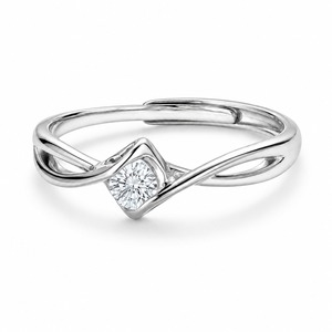 Anillo de Compromiso de Oro Blanco con Diamante Redondo, Engaste Geométrico, Joyería Fina Minimalista para Mujer - Product Image 2