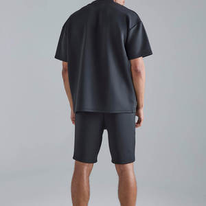 T-shirt décontracté pour homme en coton épais noir uni à col ras du cou, coupe oversize, manches courtes, idéal pour l'été, personnalisable avec logo OEM/ODM - Product Image 3