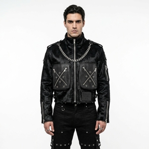 Chaqueta de Cuero Genuino Negra para Hombre al por Mayor Personalizada con Pelo, Estilo Motero, Bolsillos con Cadena de Metal Pesado, Proveedor de Prendas de Abrigo - Product Image 1