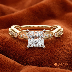 แหวนเพชรจำลองทรงปรินเซสคัทเคลือบทอง 14K หรูหรา |   แหวนหมั้นลายฉลุสไตล์โบราณ |   เครื่องประดับเจ้าสาวชั้นดี - Product Image 1