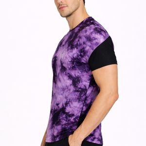 Camiseta de algodón verde tie dye para hombre, cuello redondo, manga corta, informal, estampada, para verano. - Product Image 3