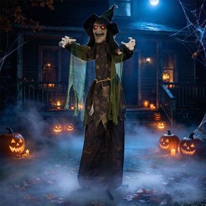Décoration d'Halloween animée : Sorcière de 1,9 m avec yeux rouges lumineux - Product Image 2