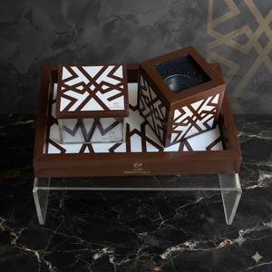 Ensemble brûleur d'encens artisanal en bois de santal écologique, style arabe, support d'aromathérapie avec plateau en acrylique, nouvelle décoration d'intérieur - Product Image 3