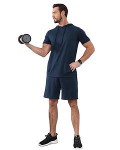 Chándal Atlético transpirable para hombre, conjunto de pantalones cortos de chaqueta deportiva con capucha de manga corta de 2 piezas para deportes de verano, atuendo deportivo informal - Product Image 1