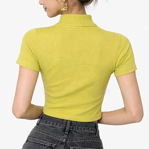 Women Cropped <b>Zipper</b> T-Shirt Casual Slim Fit Short Sleeve Tee Fashion Women Zip Up Crop <b>Top</b> Stretch Casual T-Shirt Customized - Product Image 5