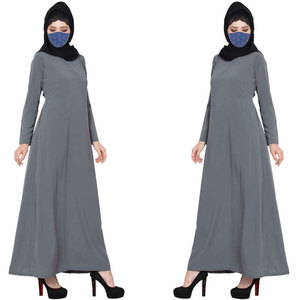 Women Gray <b>Long</b> Sleeve Floor Length Loose Fit Modest Abaya Solid Color Polyester Daily Wear Middle East Style - Product Image 5