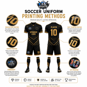 Maillot de football personnalisé imprimé tendance noir et or, qualité supérieure, séchage rapide, pour la vente en gros - Product Image 2